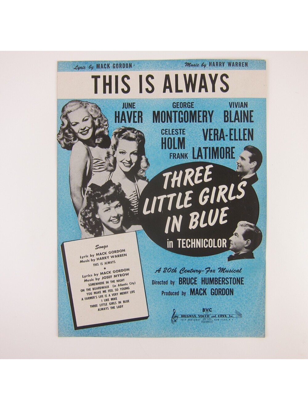 Sheet Music This Is Always Three Little Girls In Blue June Haver Vintage 1946